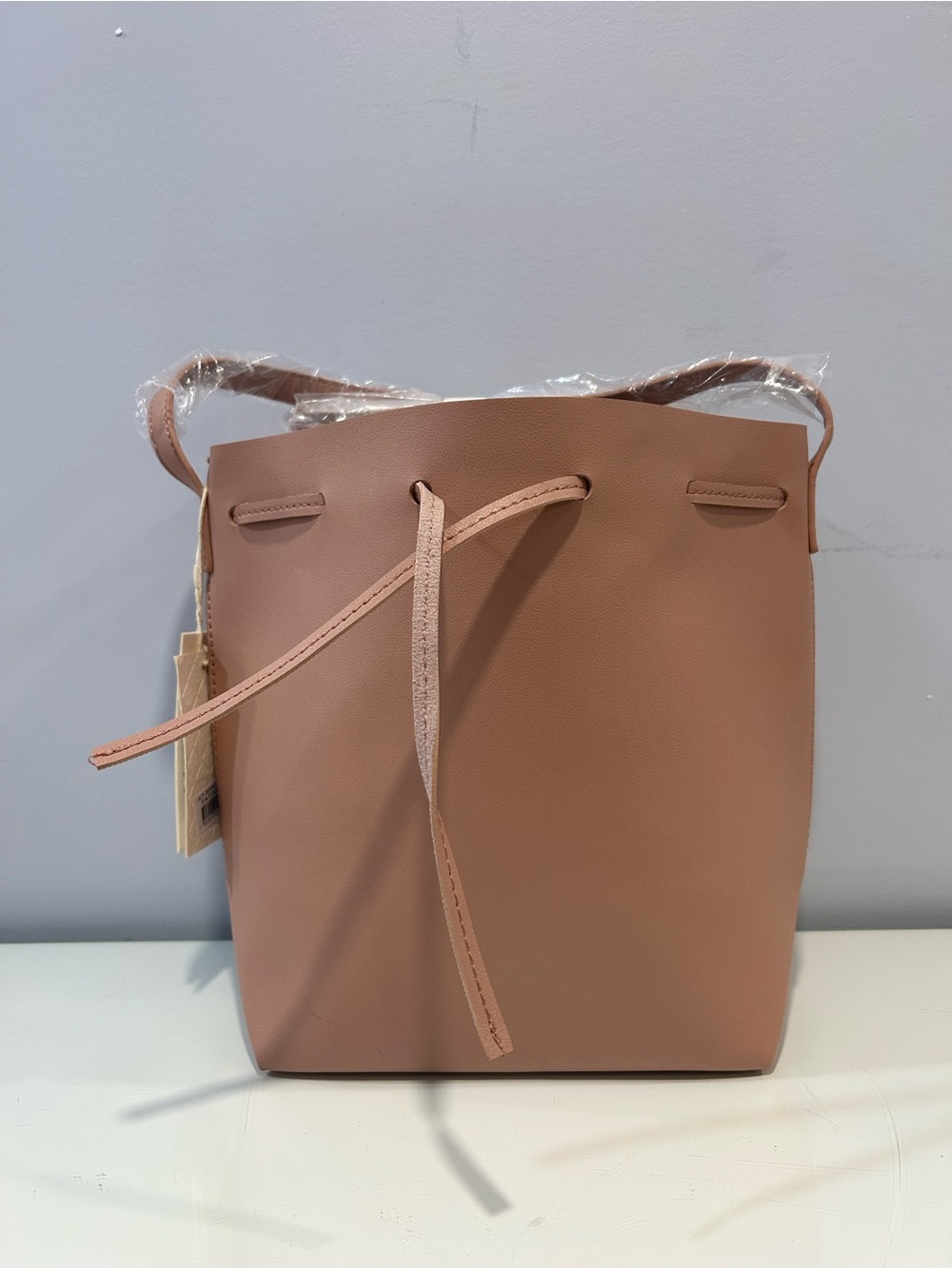 Kayla & Ava vegan leather Women's Drawstring Bucket Bag in Blush Pink